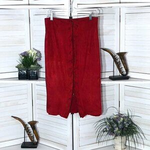 Eva Mendez vintage Y2K metal zipper rocker style Faux Suede red pencil skirt 4